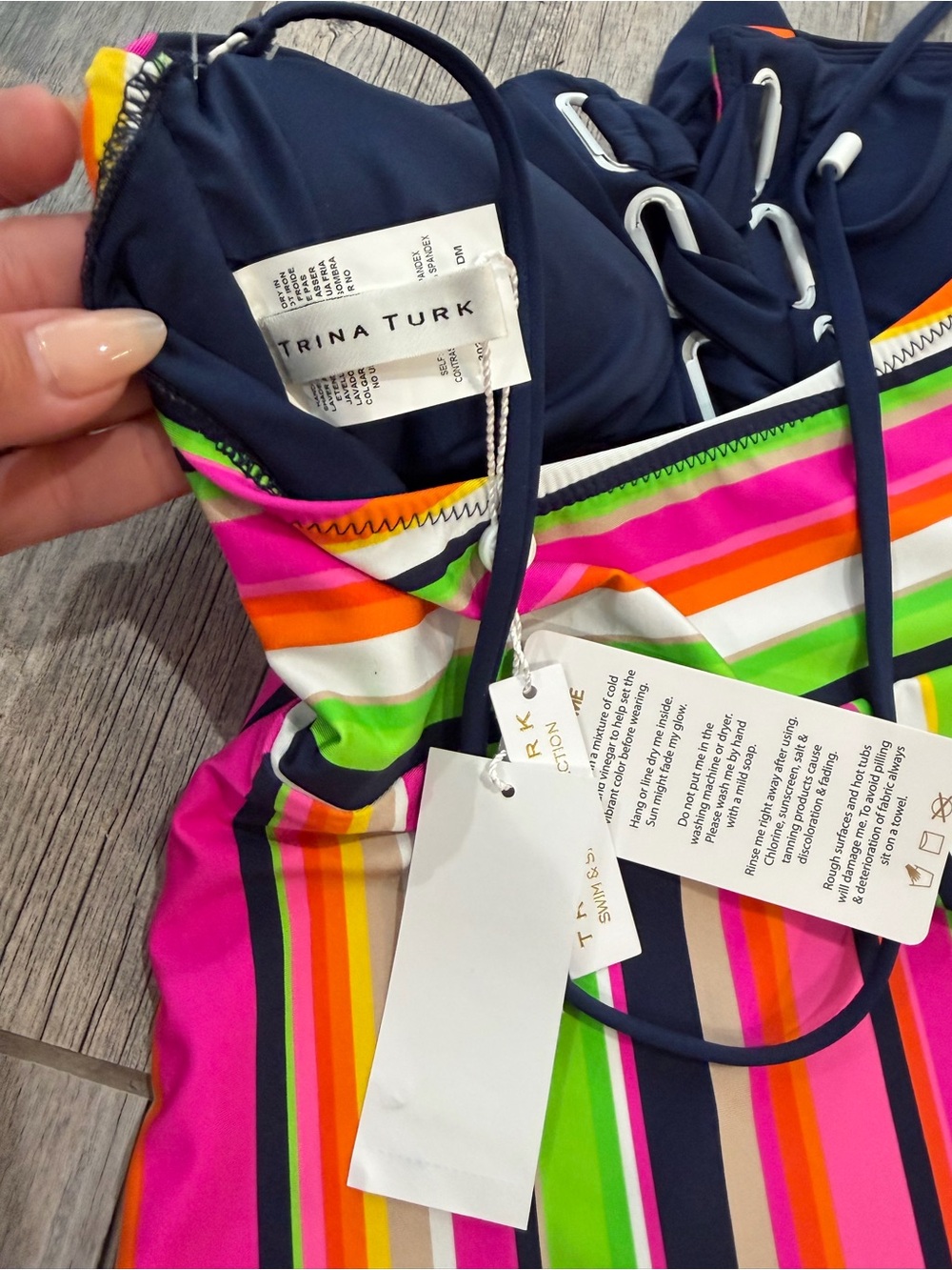 Trina Turk Strapless One Piece Swimsuit Size 10 NWT Colorful Stripe - Picture 3 of 4